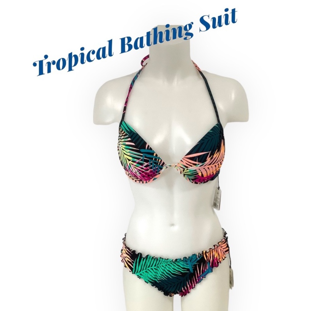 Nwt Shade & Shore Palm Leaves Swimsuit Bikini Set Size 34C Top & Medium Bottom